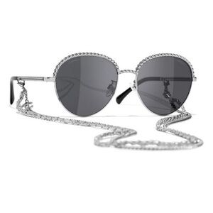 Chanel Interlocking CC Logo Oversize Sunglasses with Chain